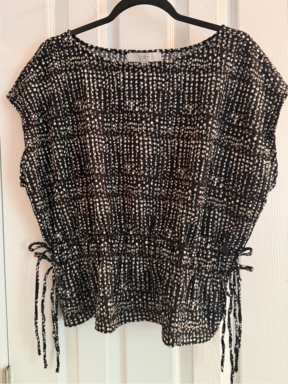 LOFT Black and White Dot-Print Drawstring Tunic